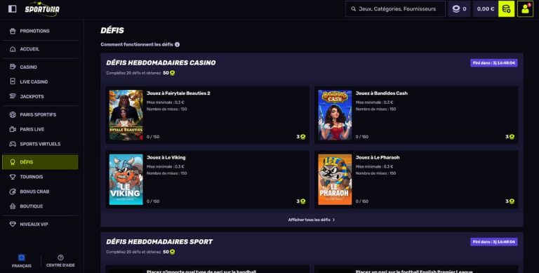 Sportuna Casino défis